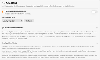 Auto Effort status and independent decision-service selector, with sharing and eligibility explanations
