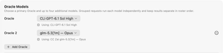 Primary Oracle and additional Oracle model pickers with Add Oracle and removal controls