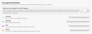 MCP model discovery filter and Explore, Engineer, Pair, and Design role mappings