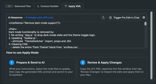 Apply View showing Pro Edit XML ready for processing with parallel edits