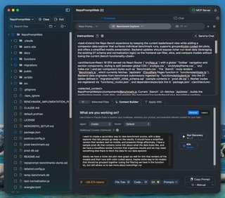 Compose View showing the file tree, selected files panel, and prompt area