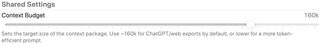 Context Budget slider and target-size explanation