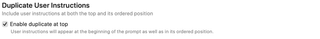 Enable duplicate at top checkbox and explanation