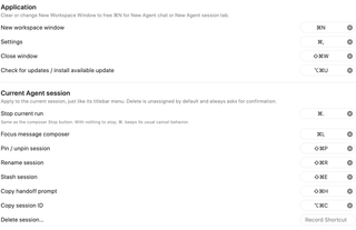 Application and current-session shortcut recorders