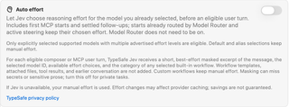 Auto effort switch with eligibility, privacy, and manual-effort fallback explanations