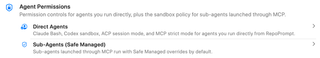 Agent Permissions links for direct agents and sub-agents