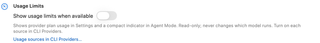 Usage Limits switch and link to provider usage sources