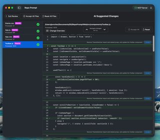 Review View showing diff comparison and apply controls