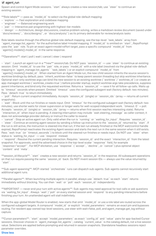 agent_run switch and expanded start, wait, steering, and interaction description