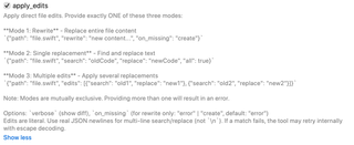 apply_edits switch and expanded rewrite, replacement, and multiple-edit modes