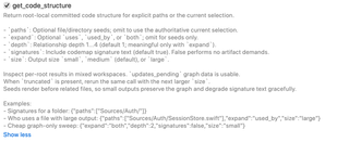get_code_structure switch and expanded structure, relationship, signature, and output-size options