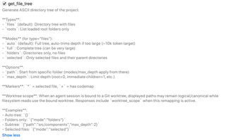 get_file_tree switch and expanded tree types, modes, depth, and selection markers