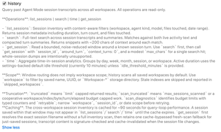history switch and expanded cross-workspace session search, transcript, and time analytics