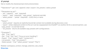 prompt switch and expanded prompt editing, export, and preset operations