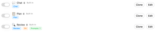 Chat preset visibility controls and row actions